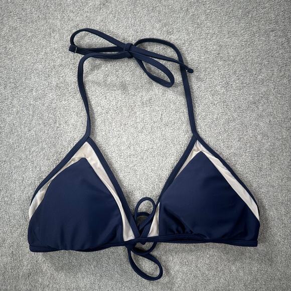 Aerie String Bikini Swim Top Size Medium Navy Blue Mesh Detail Padded Wireless - Picture 1 of 6